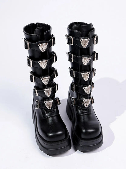 Women's Gothic Mid-Calf Boots – Platform, Chunky Sole