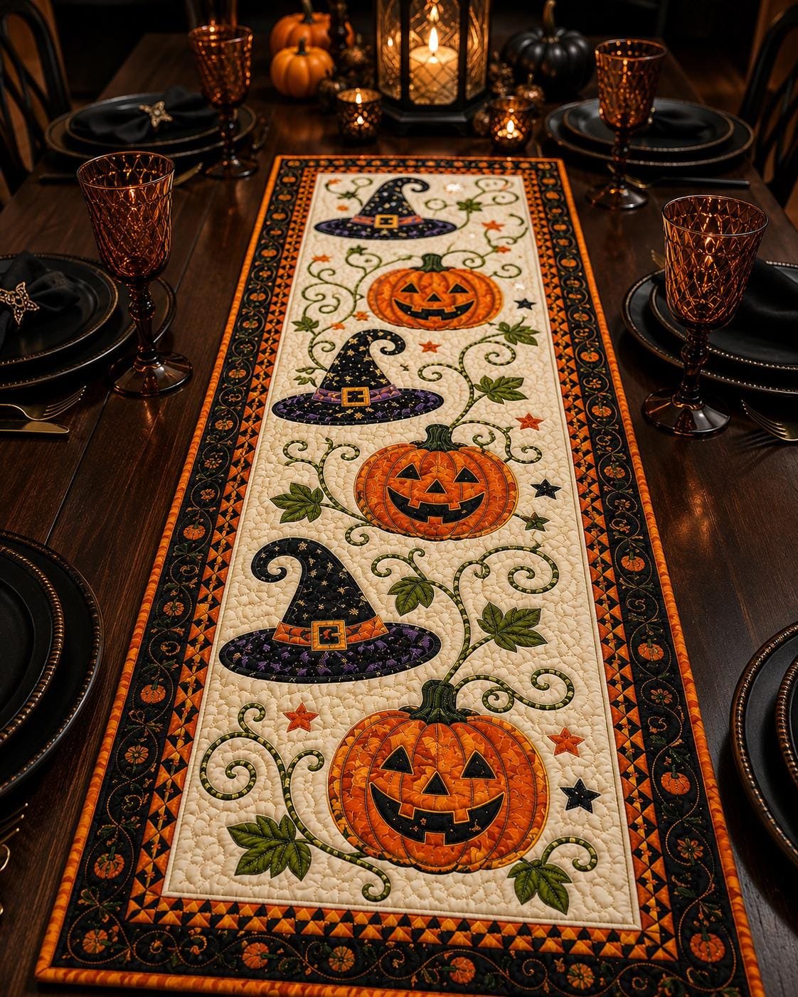 Rustic Quilted Autumn Table Runner – Cozy Harvest Table Decor
