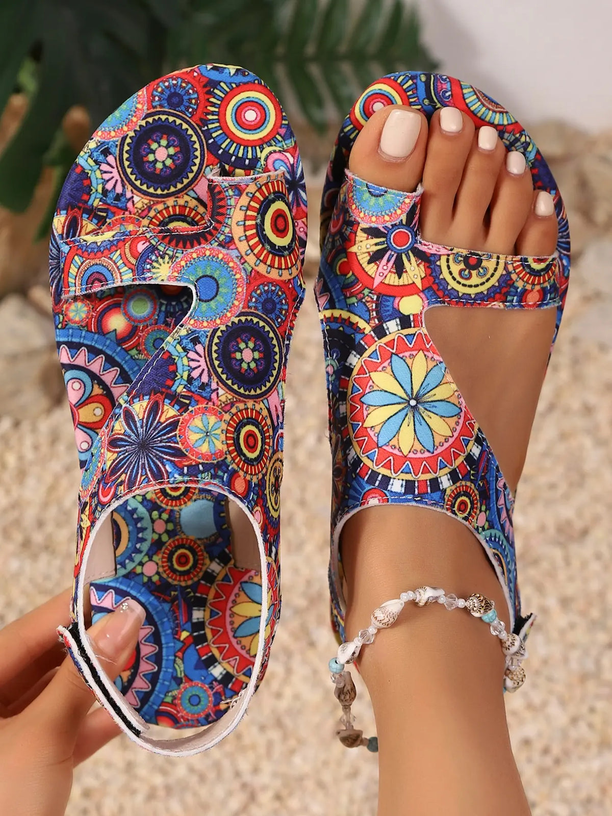 Women's Boho Floral Sandals – Open Toe