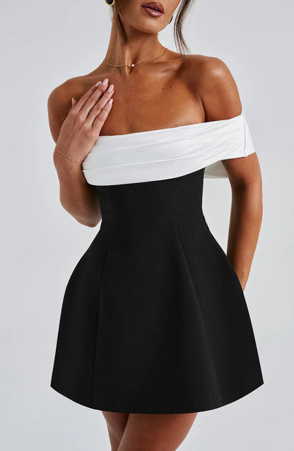 Off-Shoulder Mini Dress with Back Bow Accent