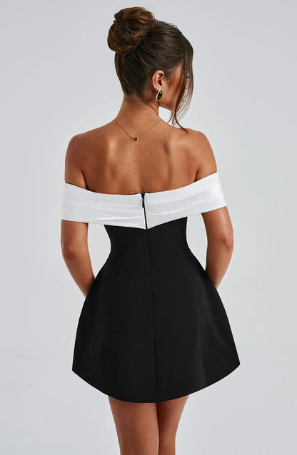 Off-Shoulder Mini Dress with Back Bow Accent
