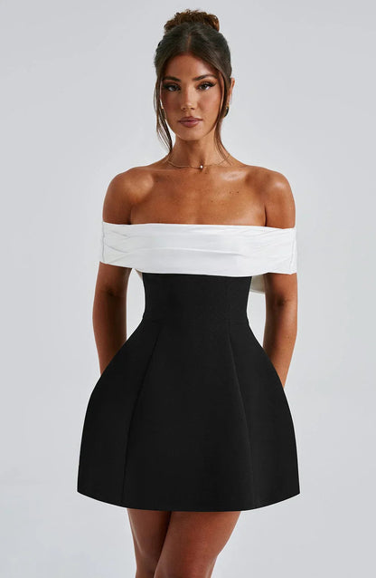 Off-Shoulder Mini Dress with Back Bow Accent