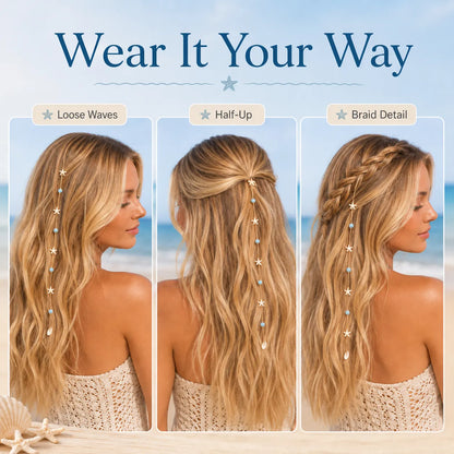 Beachy Mermaid Hair Accent Clip (Featuring blue bead accents, starfish, and shell charms)