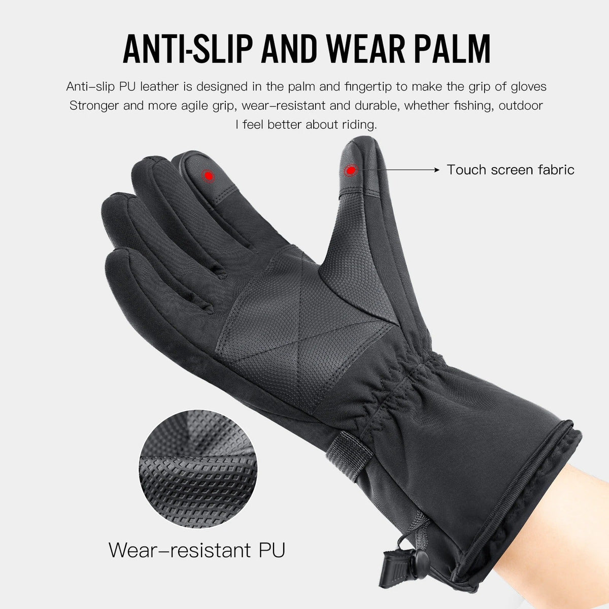 Battery-Powered Heated Gloves with Touchscreen Function and Adjustable Heat