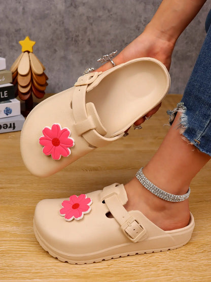 Women's Floral EVA Clogs – Closed Toe, Adjustable Strap, Lightweight