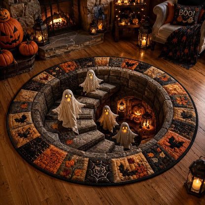 3D Haunted Staircase Round Rug – Spooky Halloween Optical Illusion
