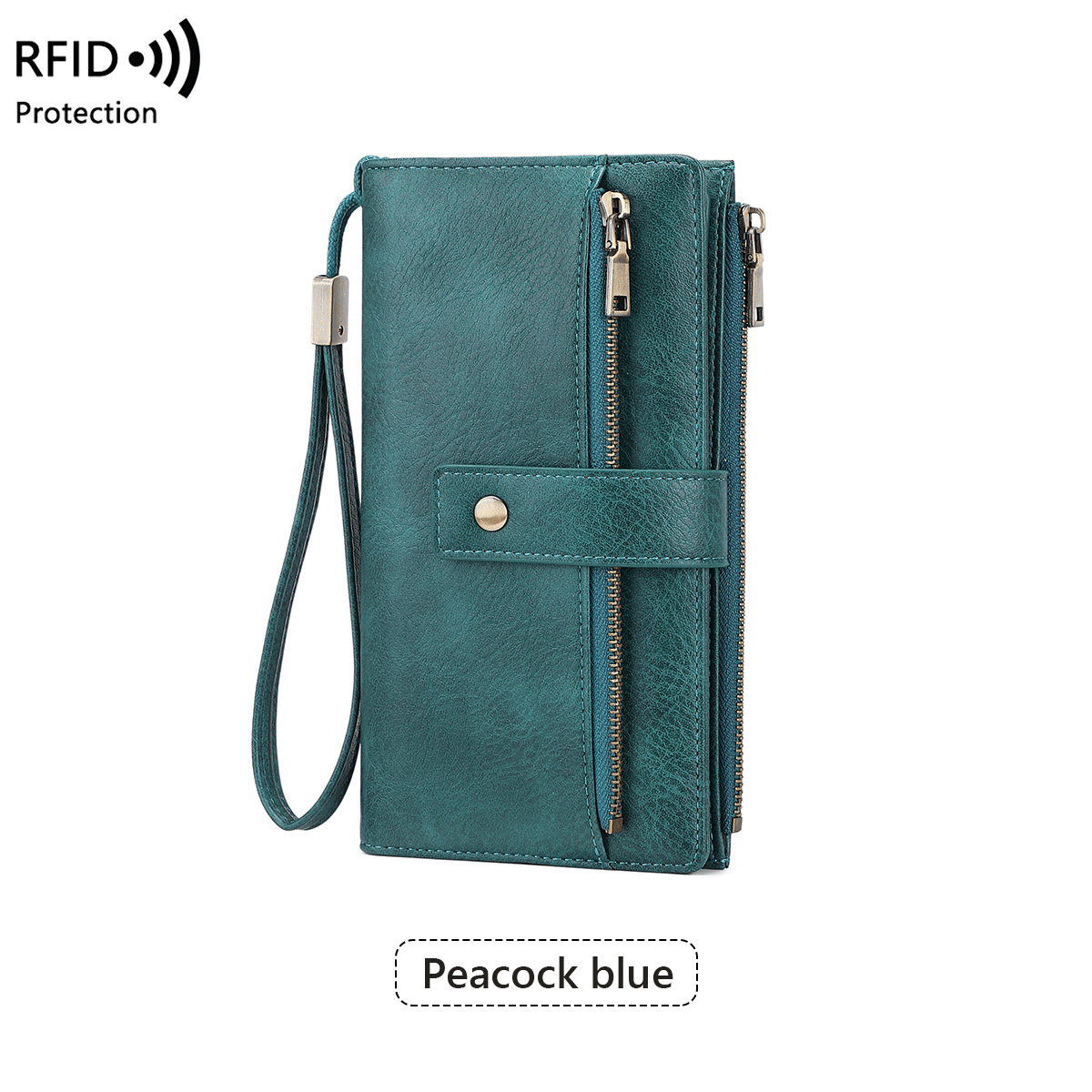 Women's long wallet, stylish clutch, elegant solid color RFID blocking leather wallet