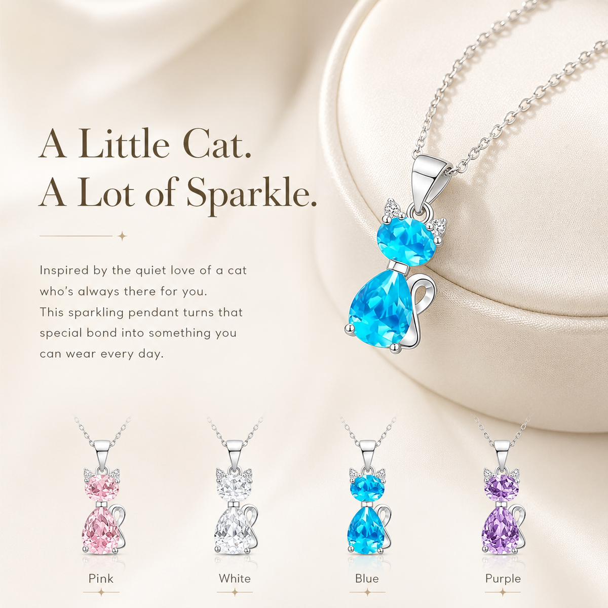 A Little Companion Close to Your Heart – Sparkling Crystal Cat Necklace