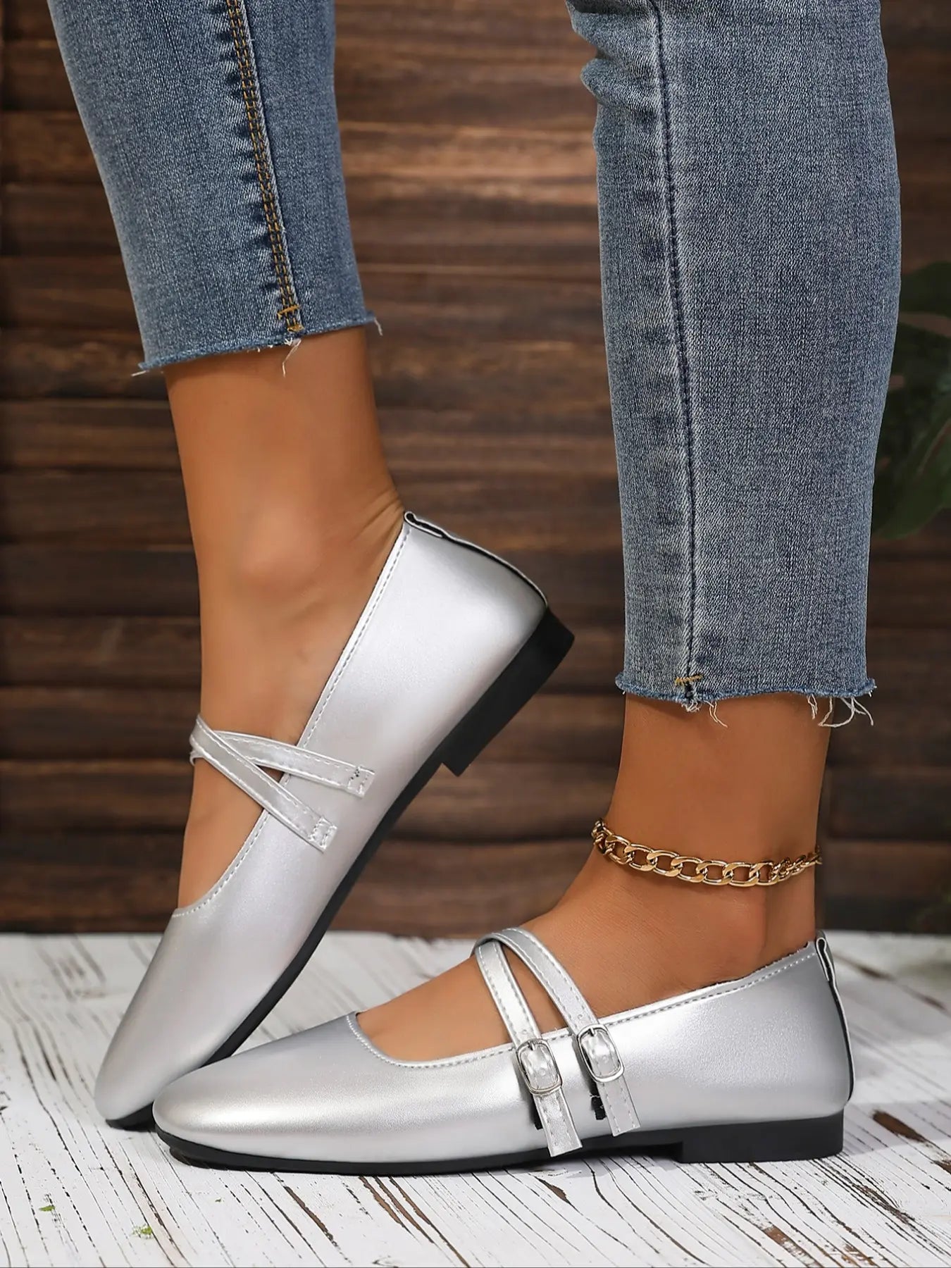 Women's Faux Leather Mary Jane Flats – Round Toe