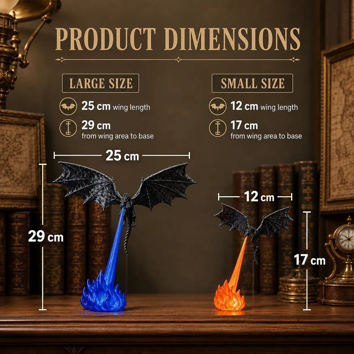 Dragon Flame Book Nook with Light | 3D Printed Mystical Dragon Bookshelf Decor