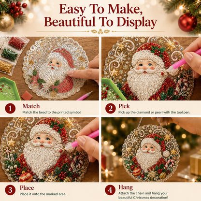 Premium Christmas Pearl Diamond Art Ornament Kit | DIY Holiday Hanging Decor