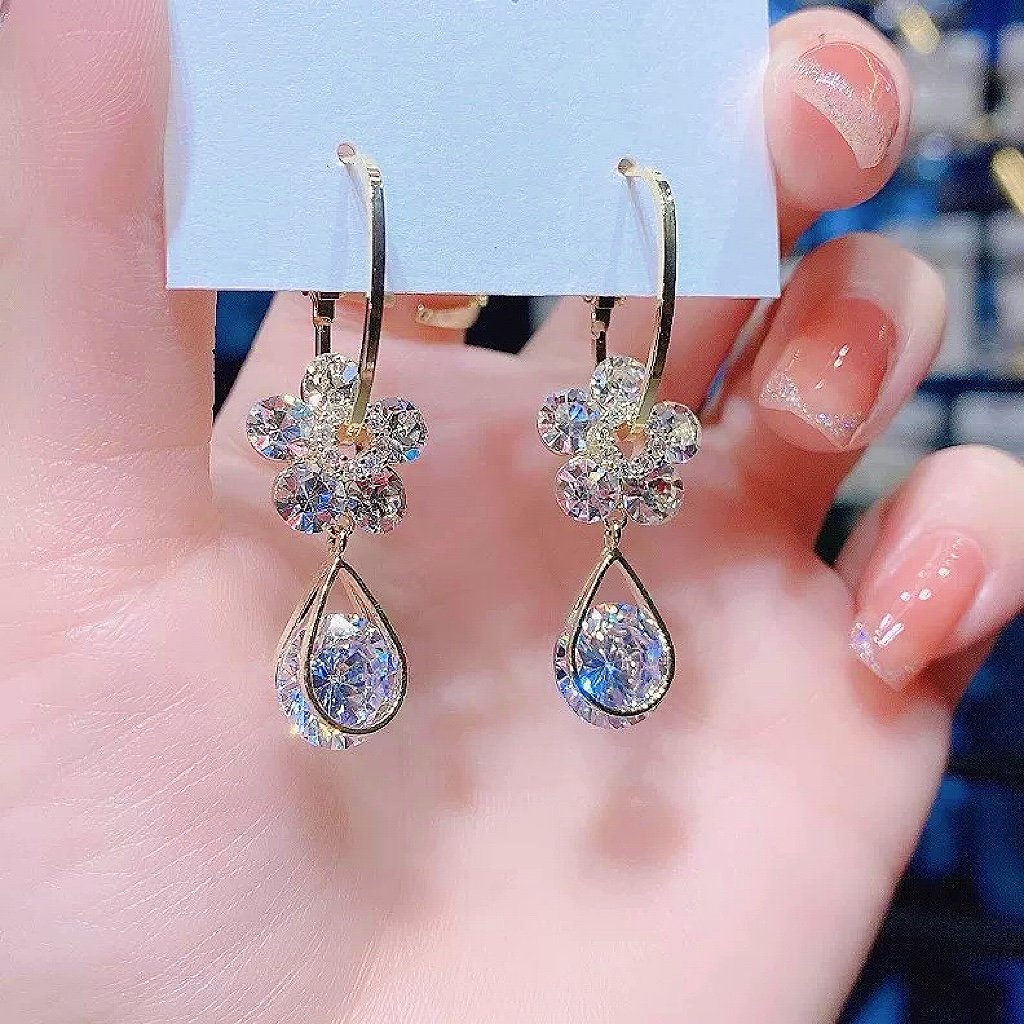 Floral Crystal Drop Earrings