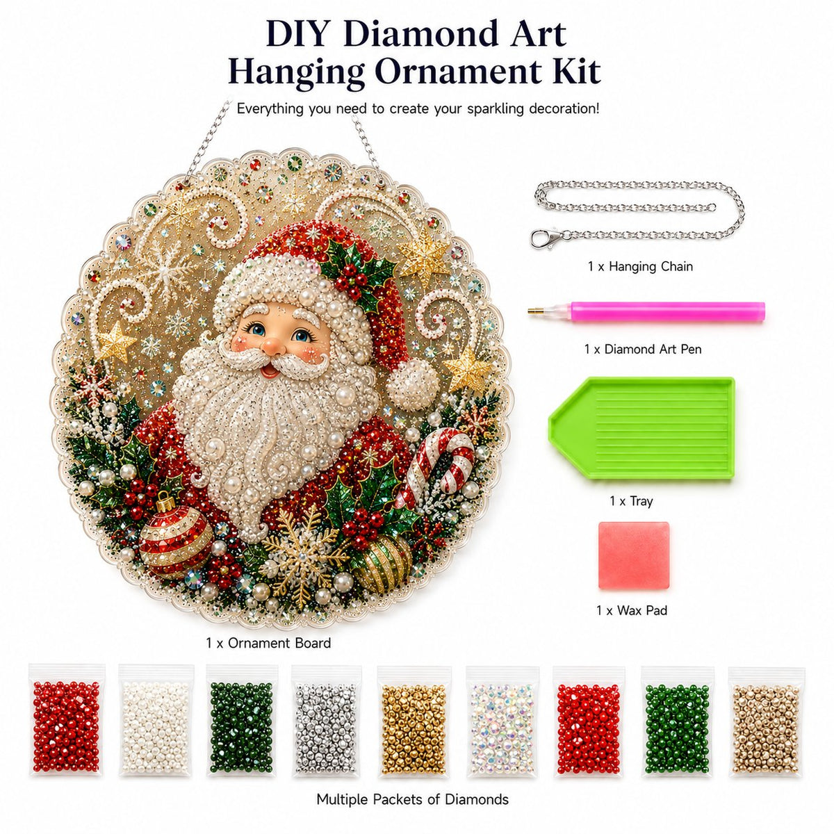 Premium Christmas Pearl Diamond Art Ornament Kit | DIY Holiday Hanging Decor