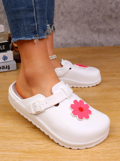 Women's Floral EVA Clogs – Closed Toe, Adjustable Strap, Lightweight