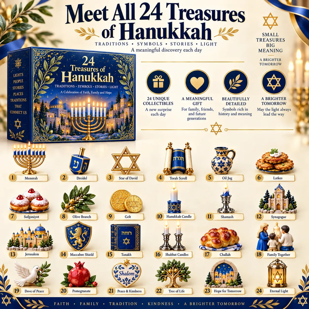 24 Treasures of Hanukkah | 24 Unique Symbols, Keepsakes & Daily Surprises Inspired by Light, Faith & Tradition