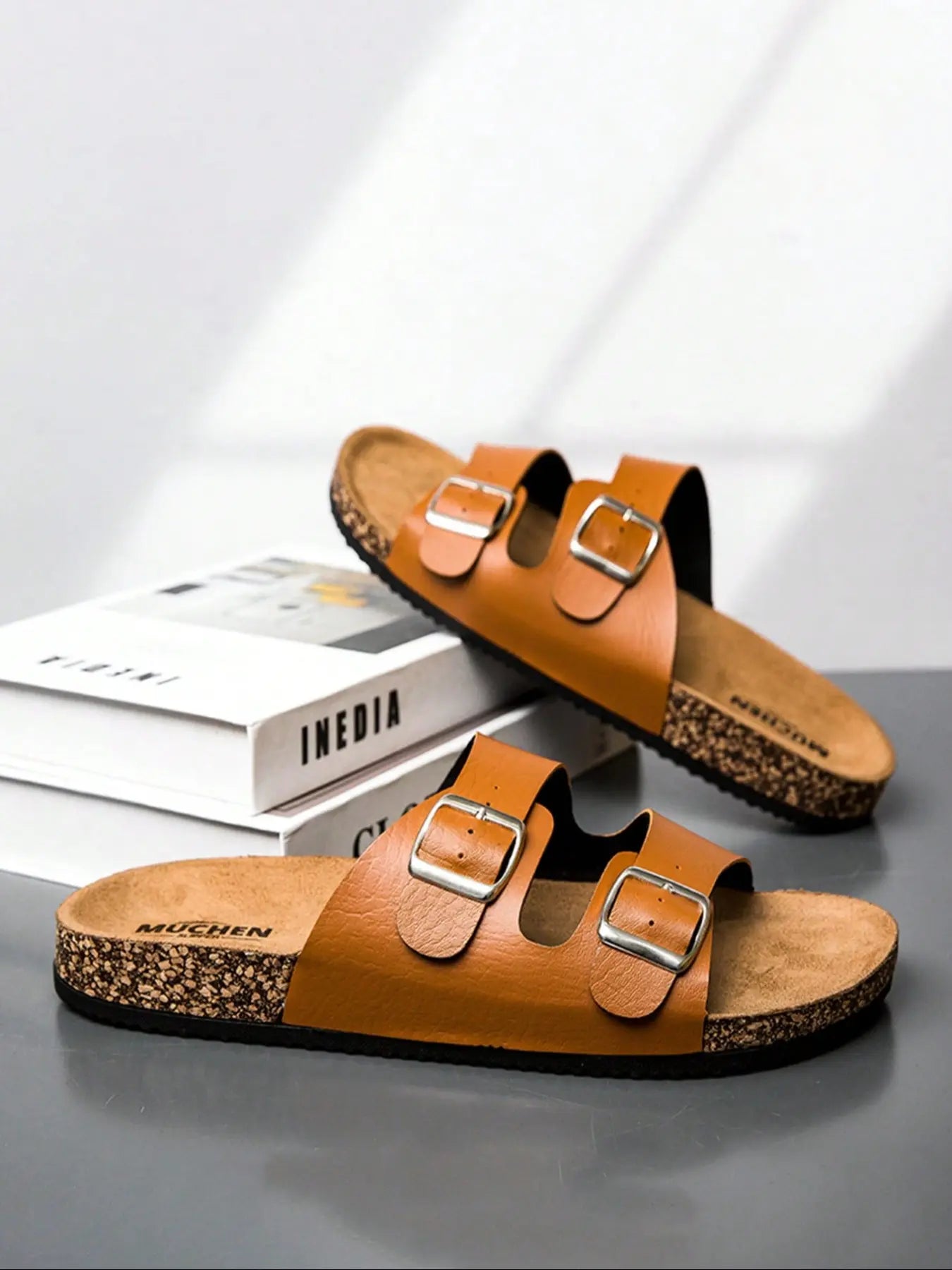 Unisex Faux Leather Slides – Open Toe, Non-Slip, Lightweight
