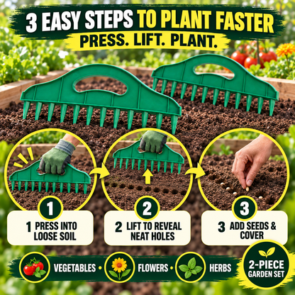 2-Pack Garden Seed Spacing Tool – Multi-Row Soil Dibbler & Furrow Maker