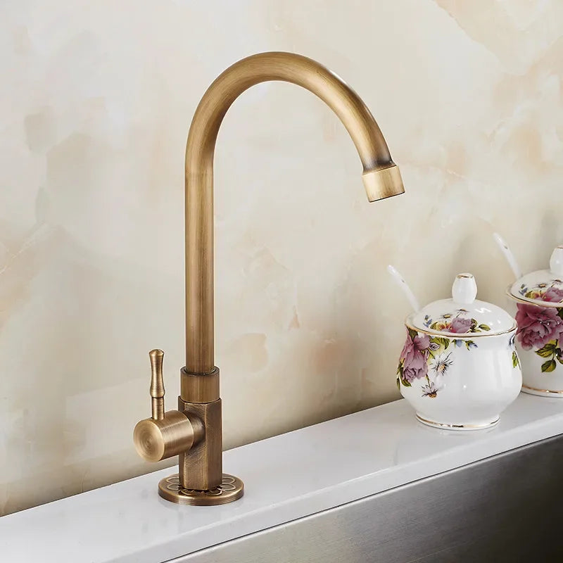 Antique Brass Kitchen Faucet with Spout