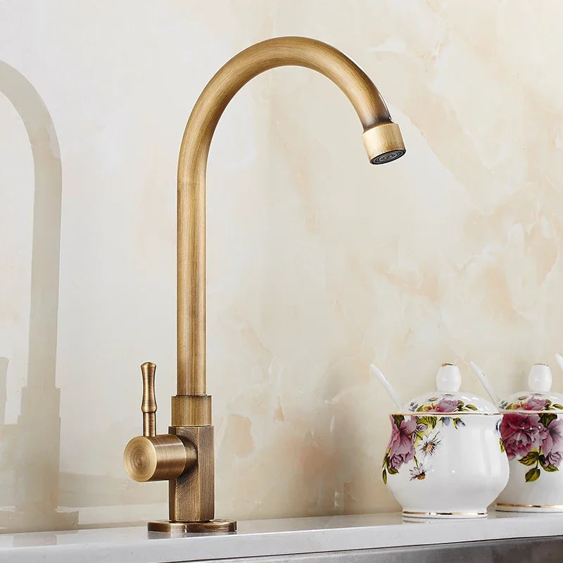 Antique Brass Kitchen Faucet with Spout