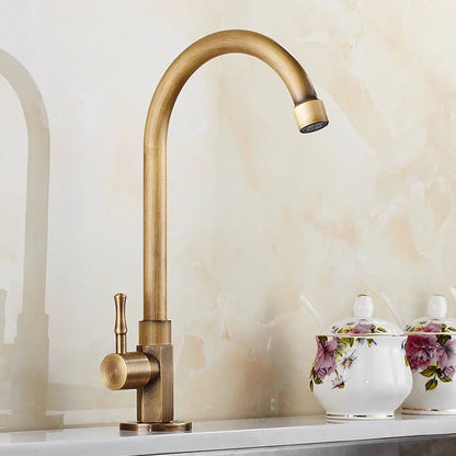 Antique Brass Kitchen Faucet with Spout