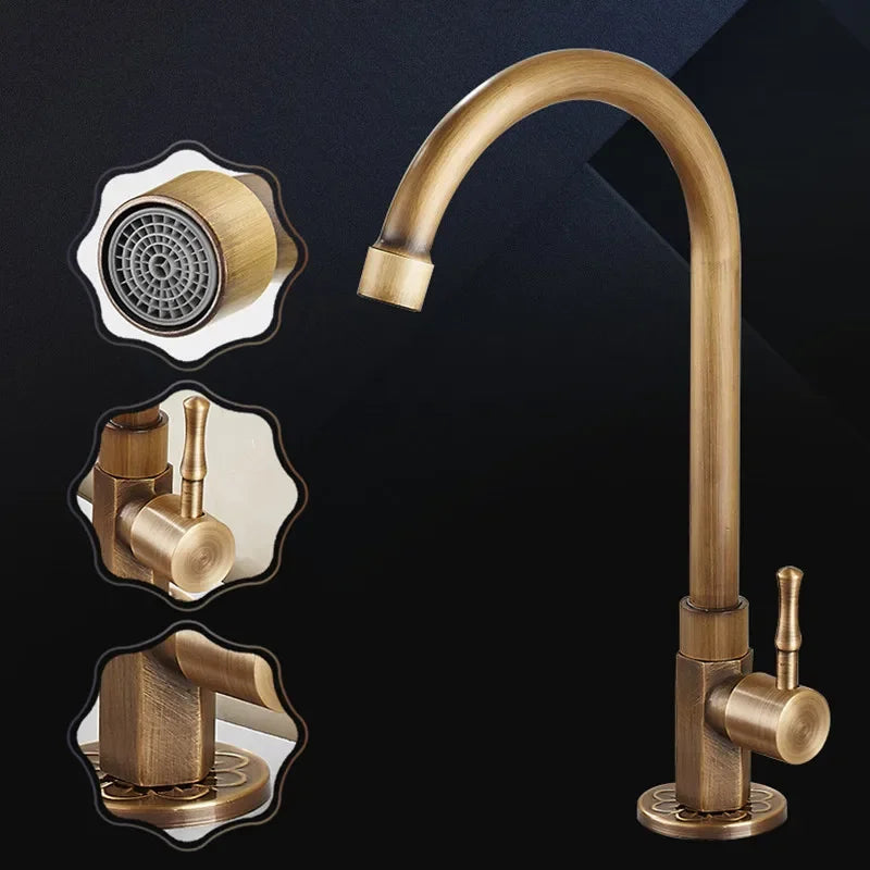 Antique Brass Kitchen Faucet with Spout