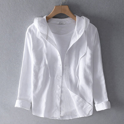 Women's Lightweight Hooded Linen Blend Shirt