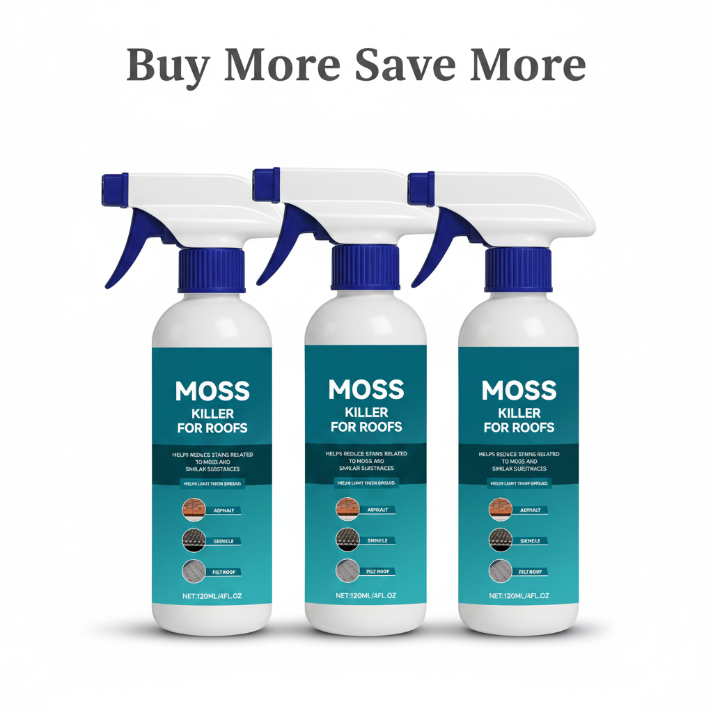 Multi-Surface Roof Moss & Algae Cleaner Spray – Spray, Rinse, and Watch It Shine! Tough on moss, gentle on plants – a cleaner roof in minutes.