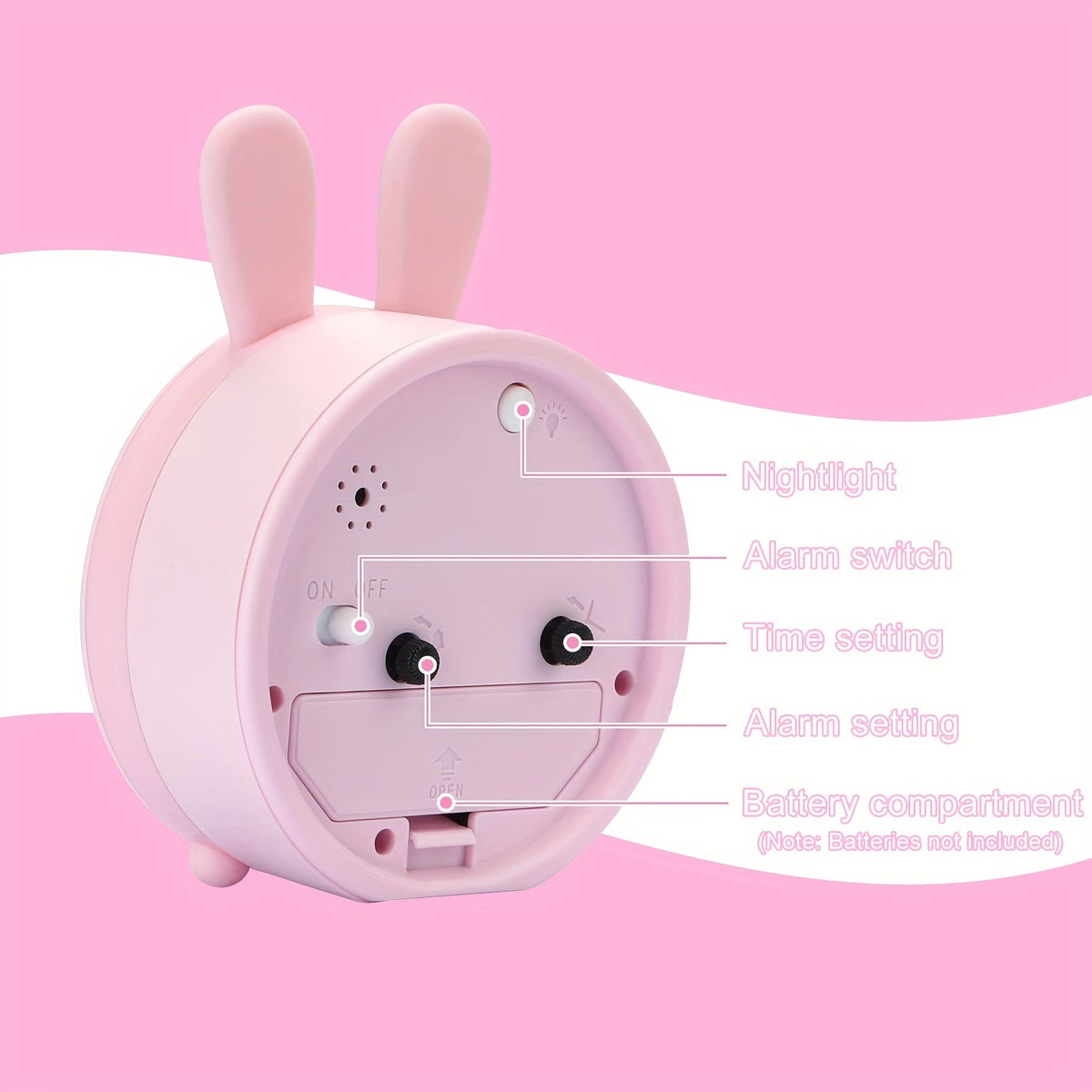 Bunny Analog Alarm Clock | Silent Movement & Night Light | Compact