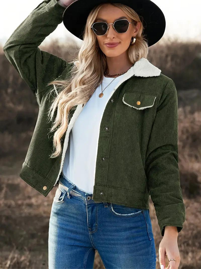Buttoned Winter Jacket for Women with High Collar