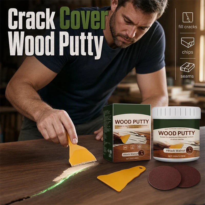 Wood Repair Filler Putty – Fills Cracks & Chips, Smooths Surfaces, Blends with Dark Wood