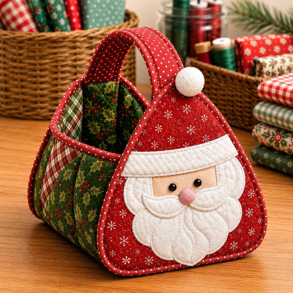 Christmas Quilted Carry Basket – DIY Sewing Kit & Finished Basket