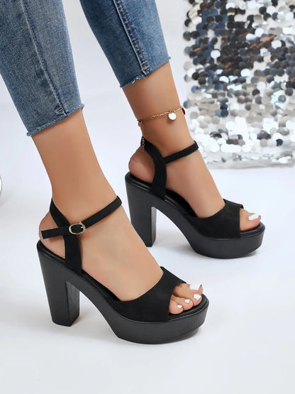 Women's Sandals – Chunky Sole, High Heel, Non-Slip