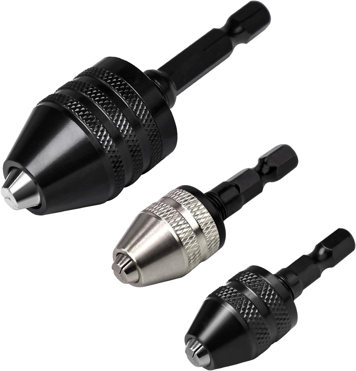 3-Piece Keyless Drill Chuck Adapter Set, 0.3-3.6mm and 0.6-8mm for Impact Drivers and Power Drills