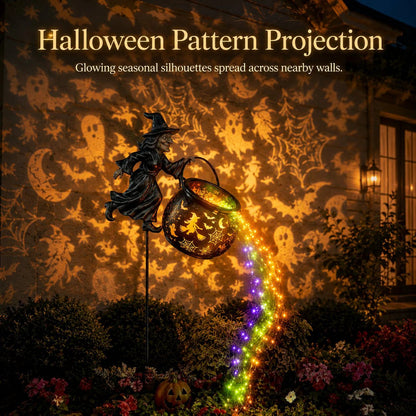 LAST DAY 50% OFF- Flying Witch & Glowing Cauldron Garden Light – Magical Halloween Yard Display