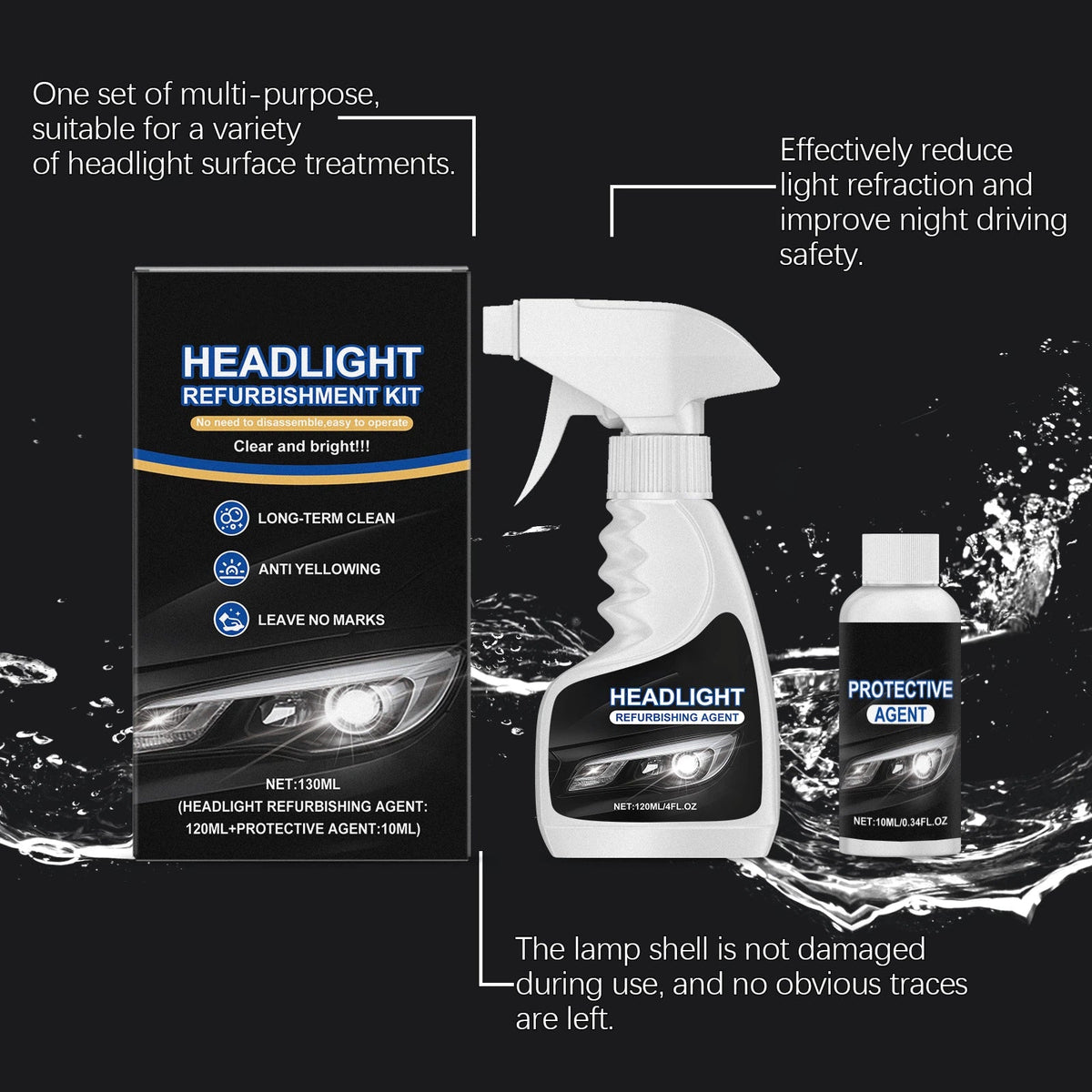 60K+ SOLD!Automotive Headlamp Restoration Fluid, blurring enhanced crystalline coating refurbisher