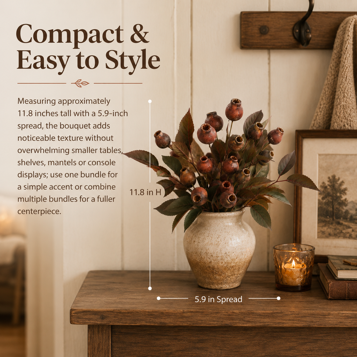 Rustic Artificial Seed Pod Bouquet – 3 Decorative Stems for Cozy Home Decor