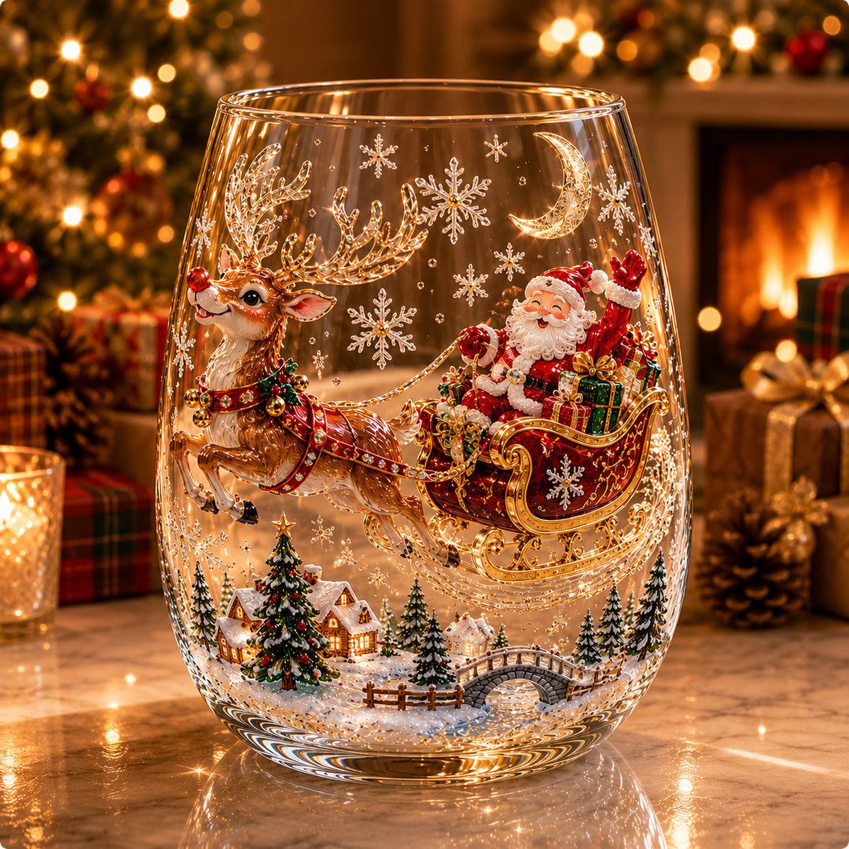 Magical Christmas Glass Cup Collection – Santa, Reindeer, Snowman & Christmas Tree
