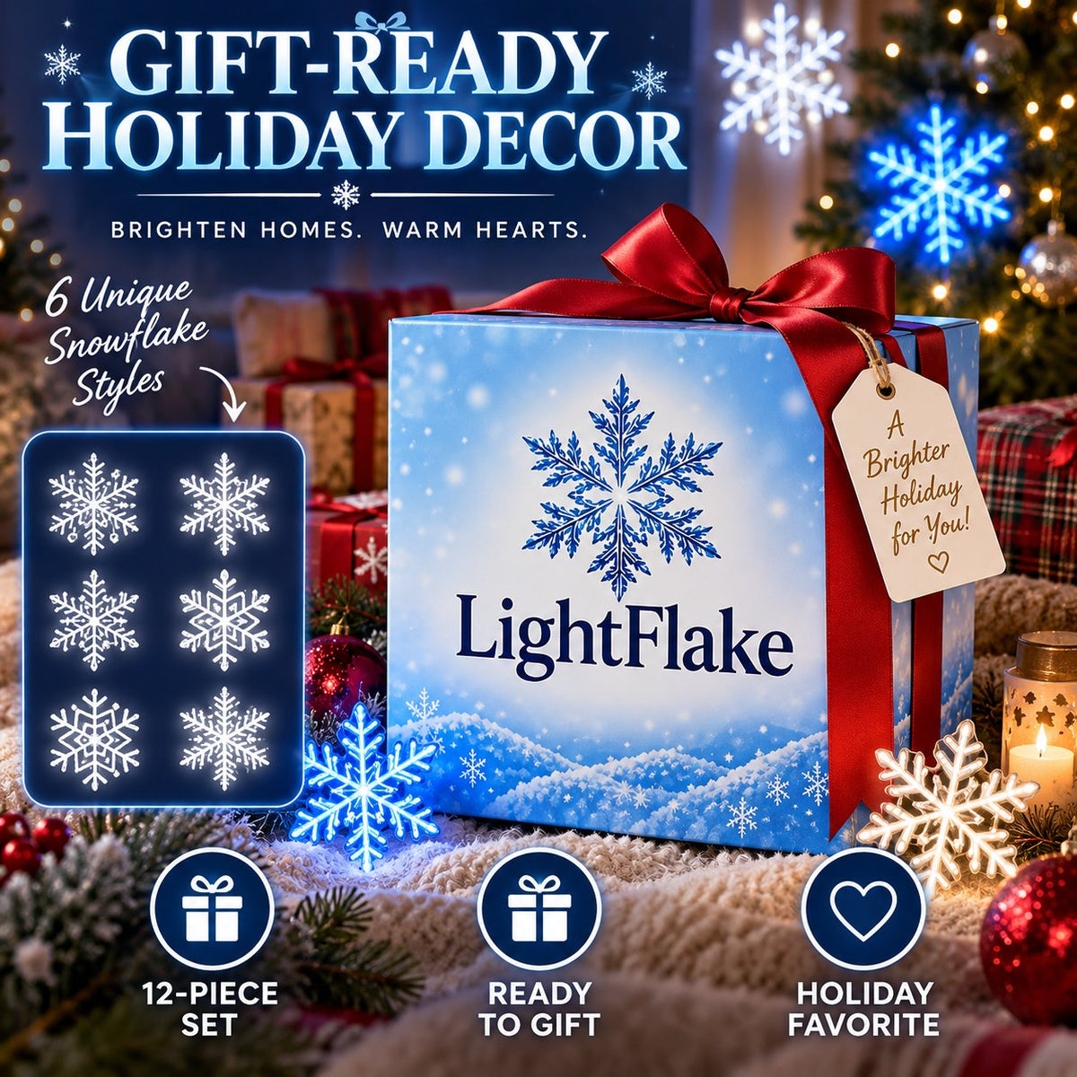 Last Day 49% OFF – LED Snowflake Wall Lights with Blue & White Glow, Remote Control