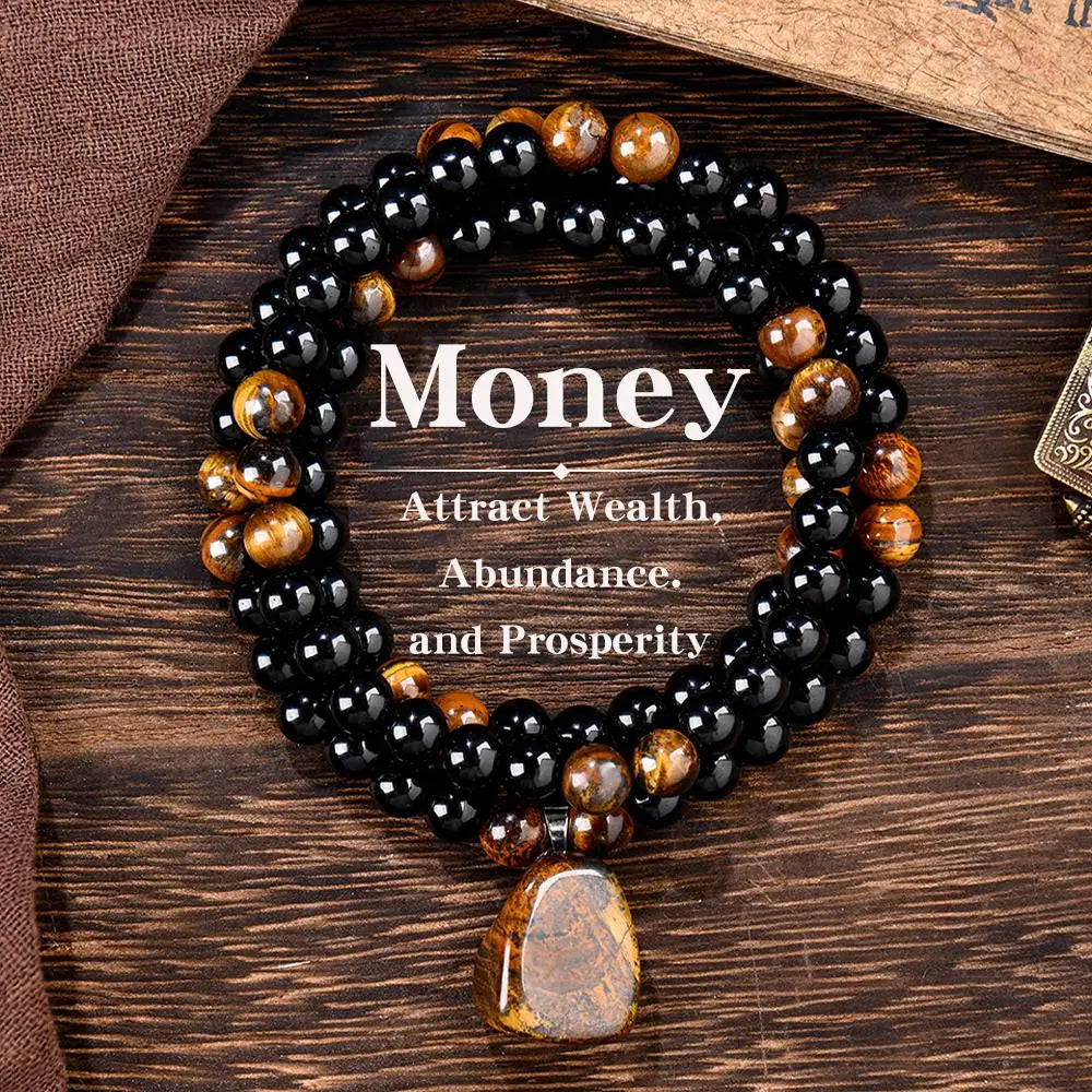 Money Attraction Necklace With GreenAventurine & Tiger Eye Pendant Healing Crystal Stone