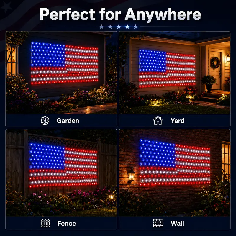 Solar American Flag Lights Outdoor American Flag Net Lights