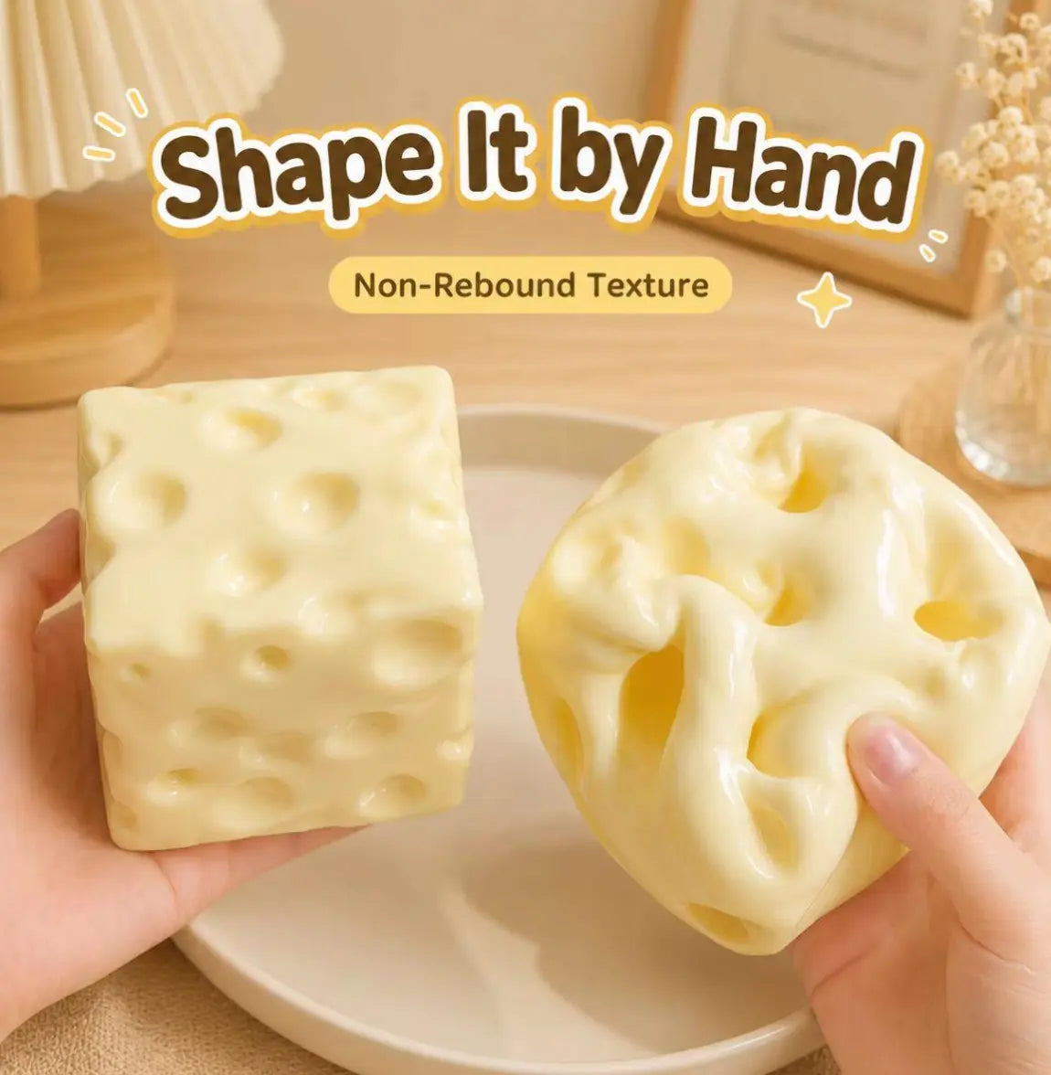 Cheese Cube Squishy Toy, Soft Moldable Petroleum Jelly-Filled Squeeze Ball