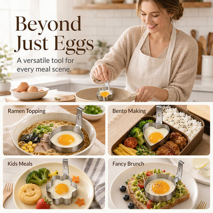 304 Stainless Steel Egg Ring Mold – Fun Shapes, Leak-Resistant Flat Base & Easy-Release