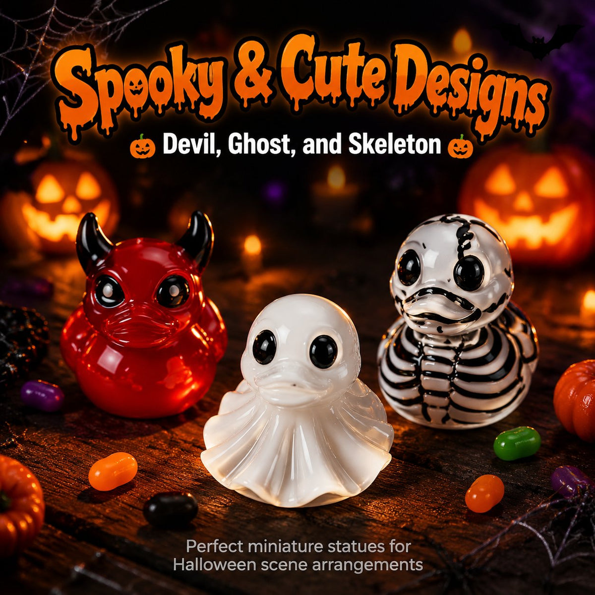 Glow-In-The-Dark Mini Halloween Duck Set - Luminous Resin Figurines & Spooky Statues for Desk & Micro-Landscapes