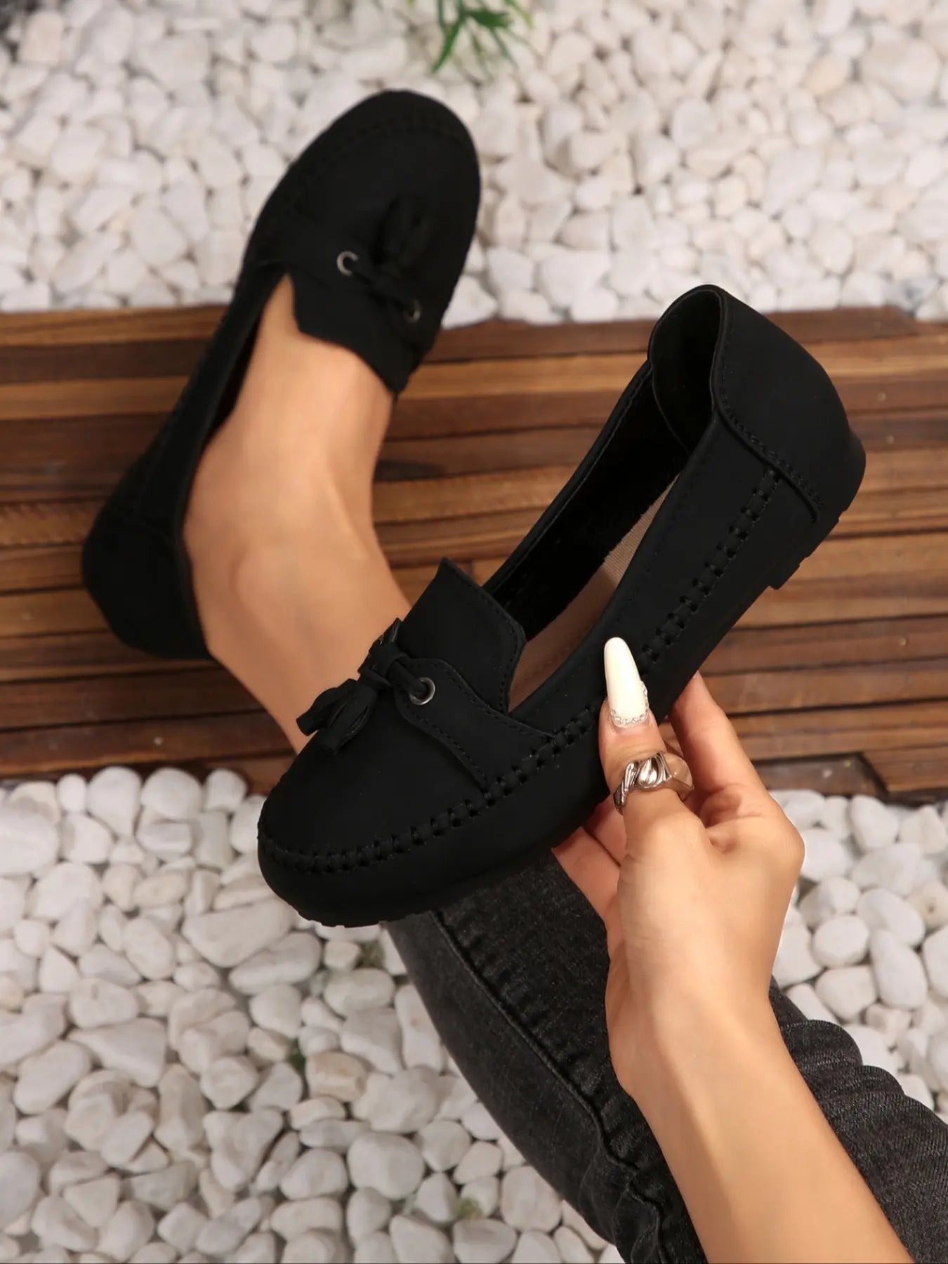 Women's Floral Faux Leather Flats – Round Toe, Slip-On, Breathable