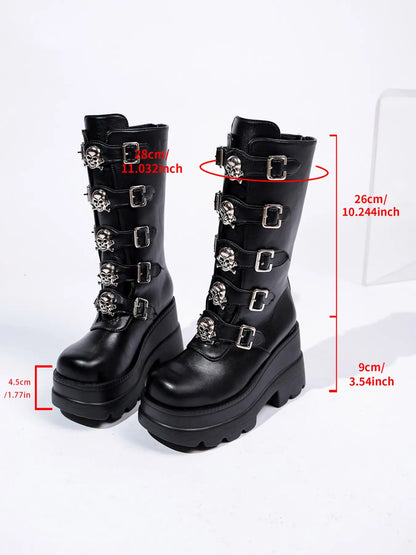 Women's Gothic Mid-Calf Boots – Platform, Chunky Sole