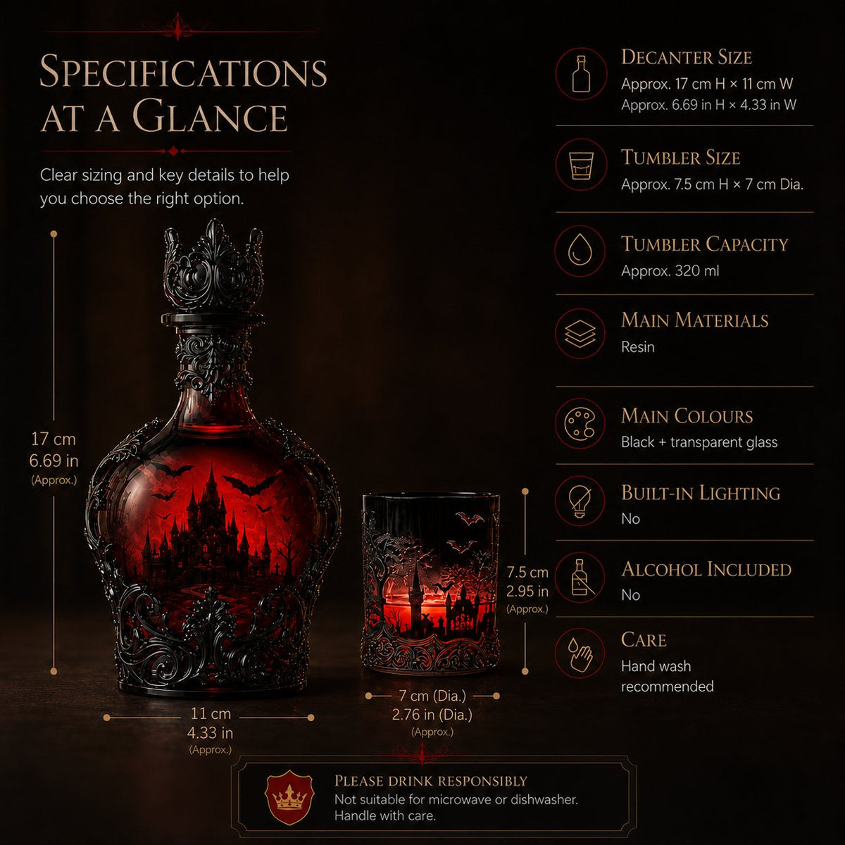 Gothic Vampire Castle Whisky Decanter & Tumbler(Buy 2 Free Shipping)
