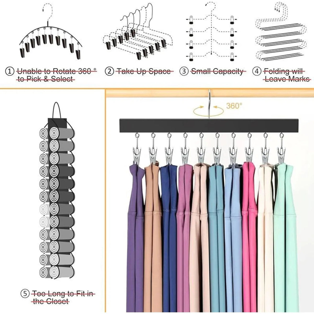 HOT SALE NOW! Wooden Clothing Organizer Hanger with 12 Stainless Steel Clips
