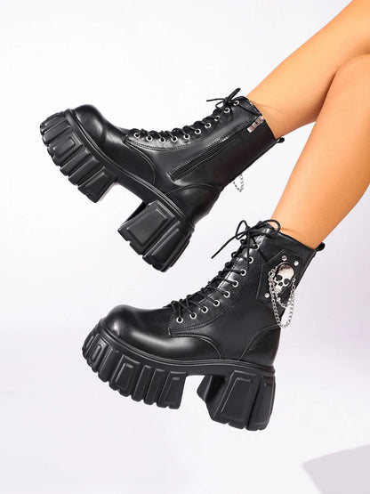 Women's Faux Leather Boots – Chunky Sole