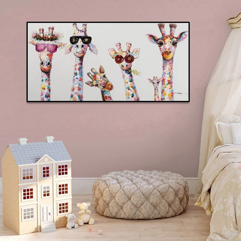 Cartoon Giraffes - Canvas Wall Art Painting