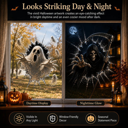 2026 Halloween Window Decals – 3D Crack Glass Spooky Decorations for a Haunted Halloween Scene